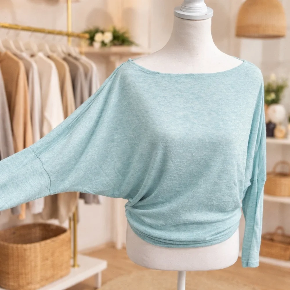 White Birch Dolman Sleeve Sweater Small Heathered Mint Lightweight